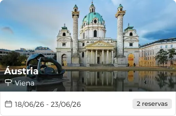 Histórico de viagens na aplicação, com datas de destinos passados ​​e futuros, que mostra uma agenda diária detalhada de atividades.