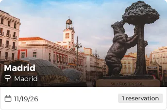 Travel history in the app with dates for past and future destinations, showing a detailed daily schedule of activities.