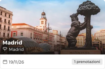 Cronologia di viaggi nell'app con date di destinazioni passate e future, in cui si mostra un programma giornaliero dettagliato delle attività.