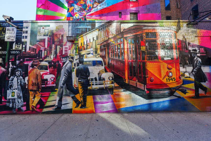 Mural em Nova York retrata a vida na cidade em outra época