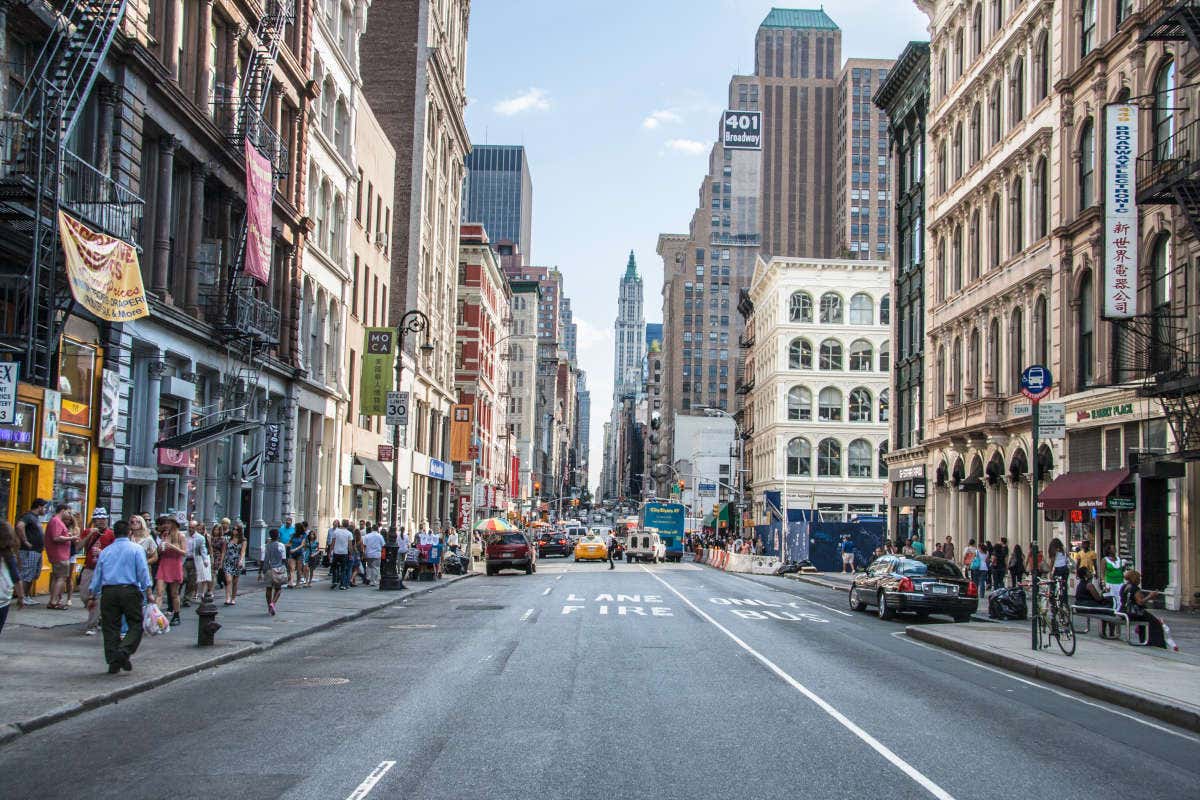 Views of a sunny day on Broadway, New York