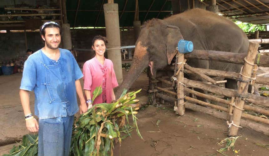 Germán Káser en el santuario de elefantes de Chiang Mai, en Tailandia