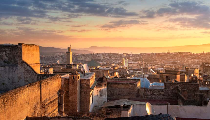A panoramic view of Fez at sunset