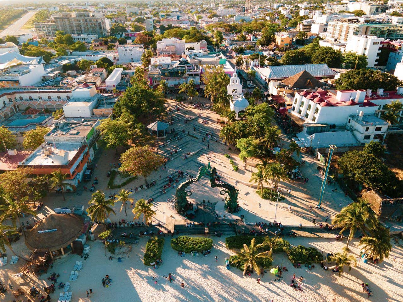 Aerial view of Parque Fundadores in Playa del Carmen, Mexico