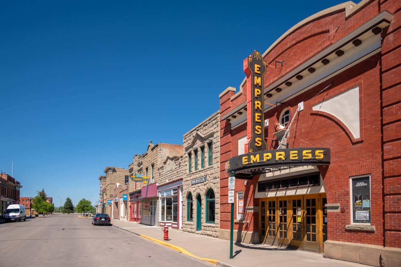 View of Fort Macleod's main street, lined with historic buildings, a location which was filmed in 'The Last of Us'