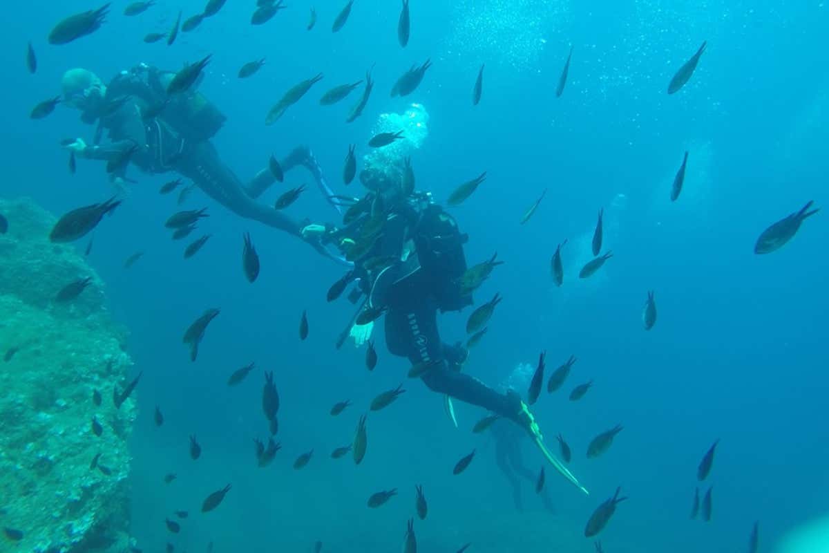 Dos submarinistas bajo el agua