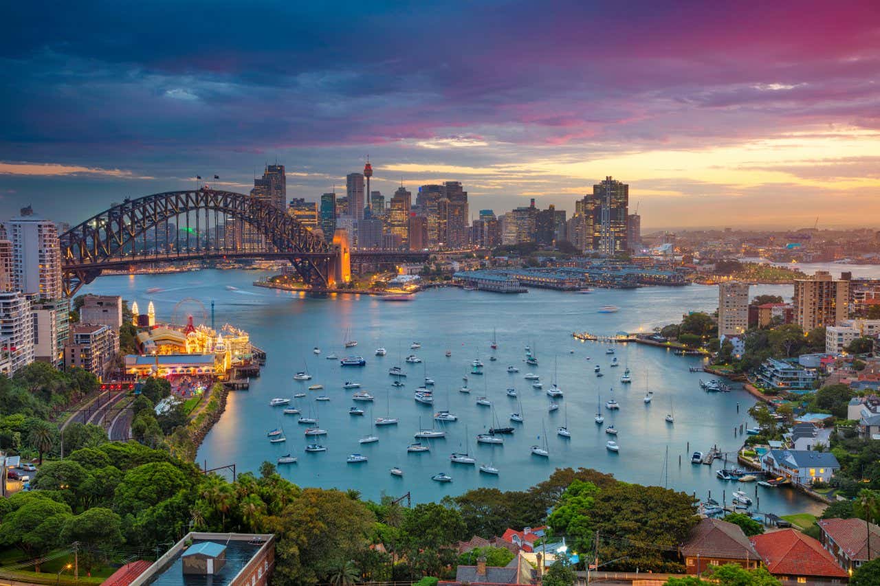A view of Harbour Bridge in Sydney Bay, one of the most beautiful cities in the world.