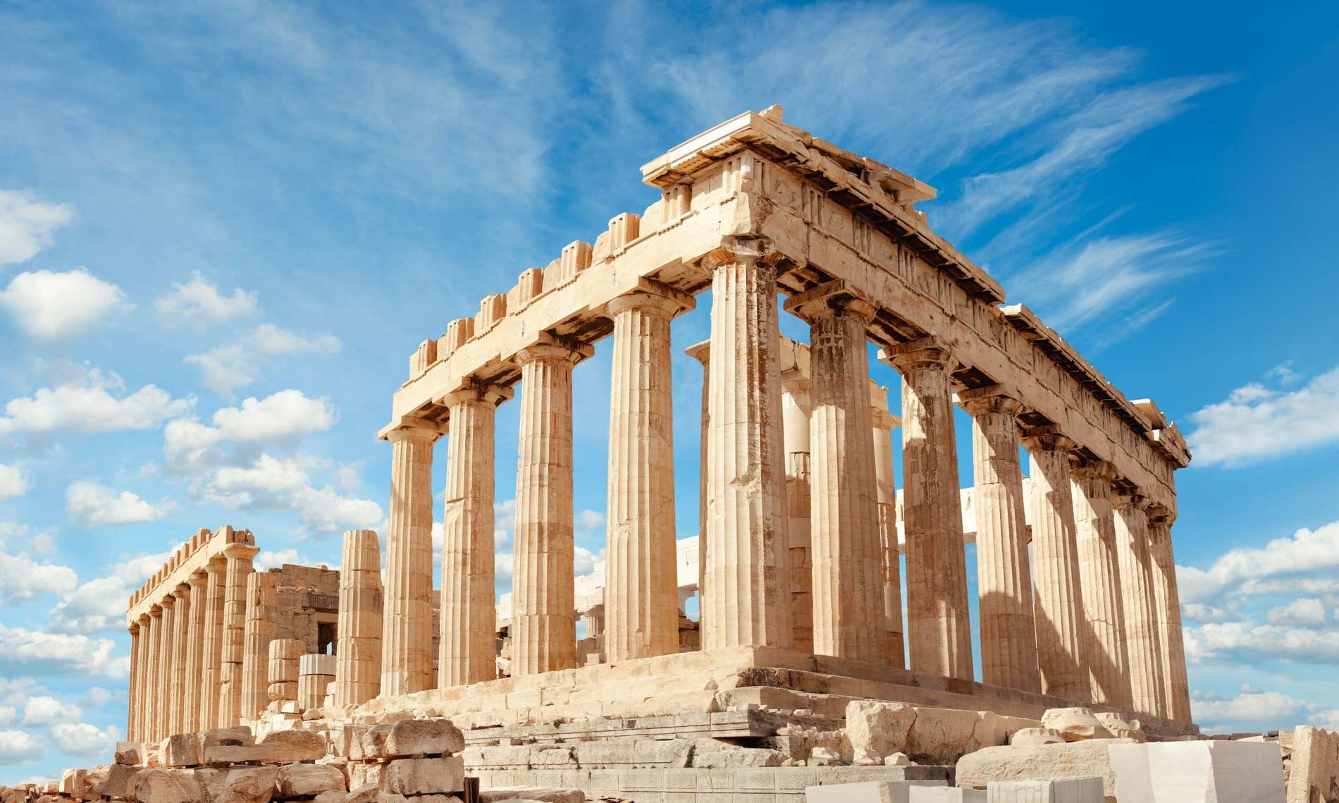 The Parthenon of Athens on a sunny day.