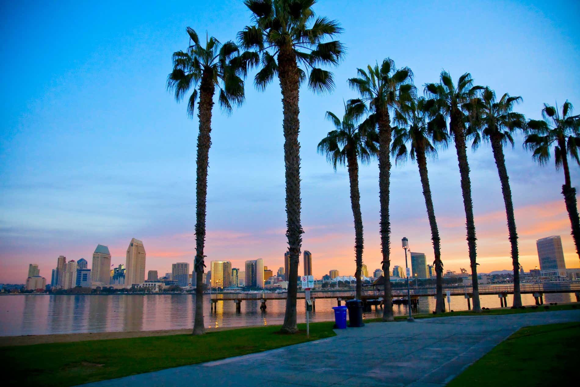 Views of San Diego at sunset.