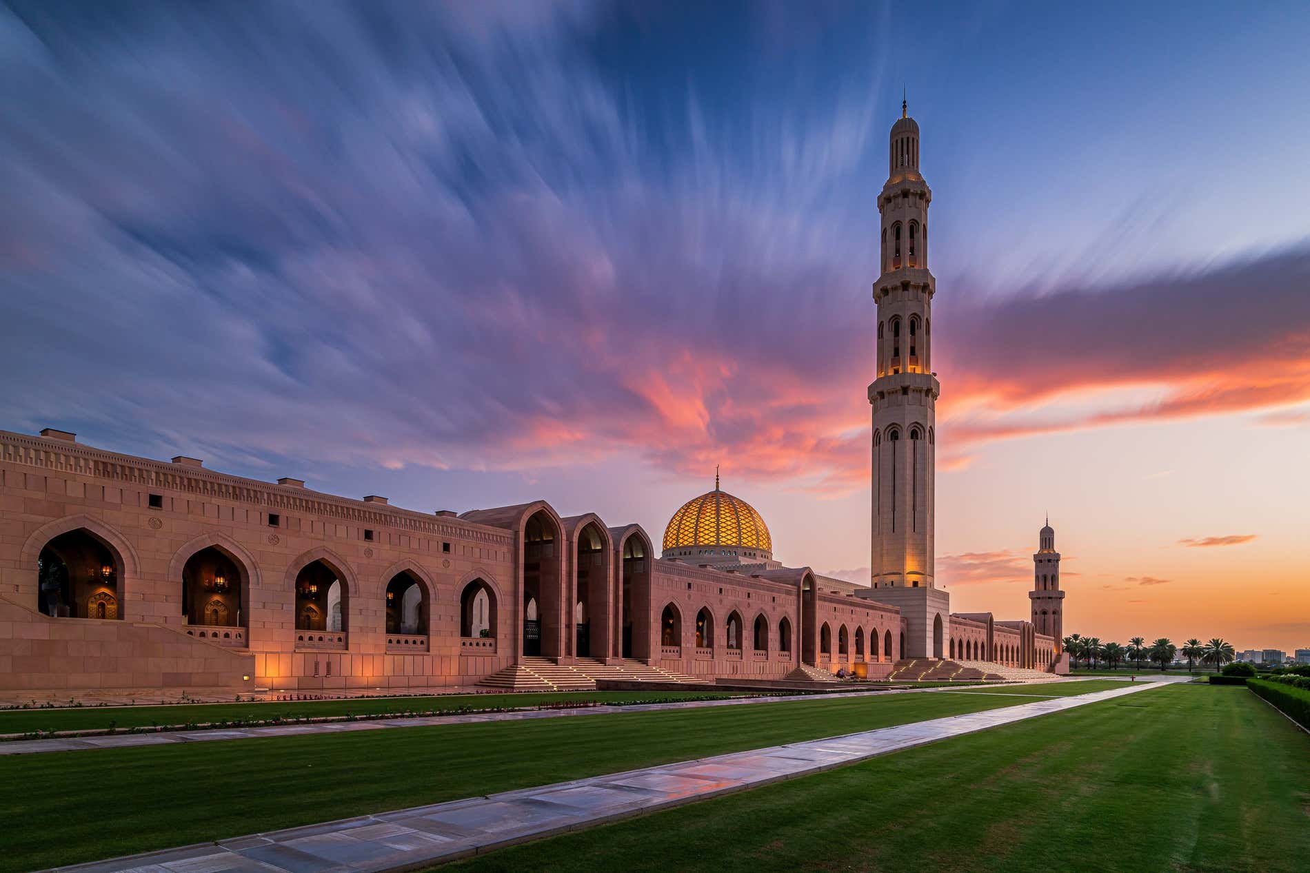 La Gran Mezquita de Omán, al atardecer