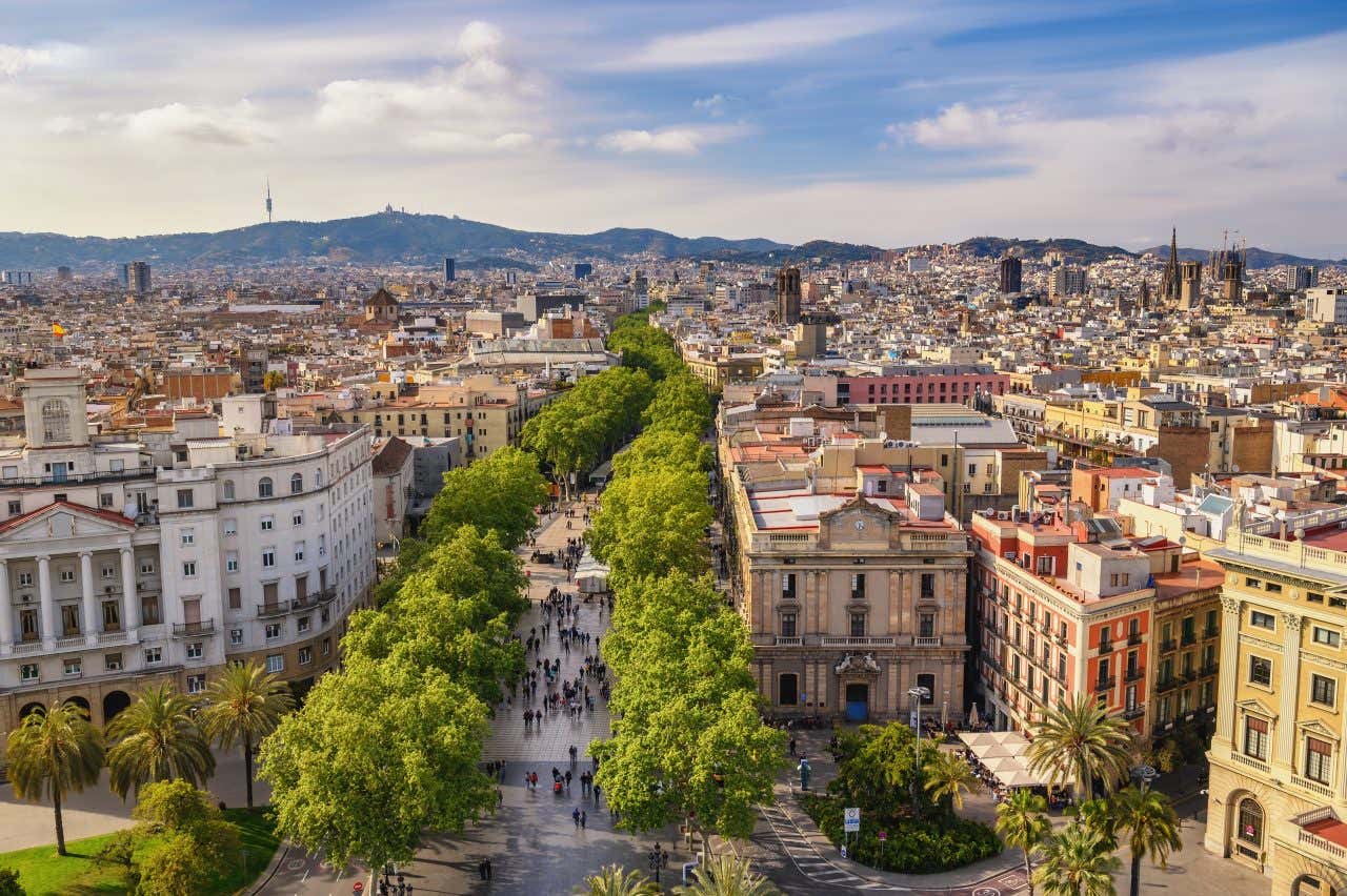 Vue aérienne sur las Ramblas, une visite à faire à Barcelone