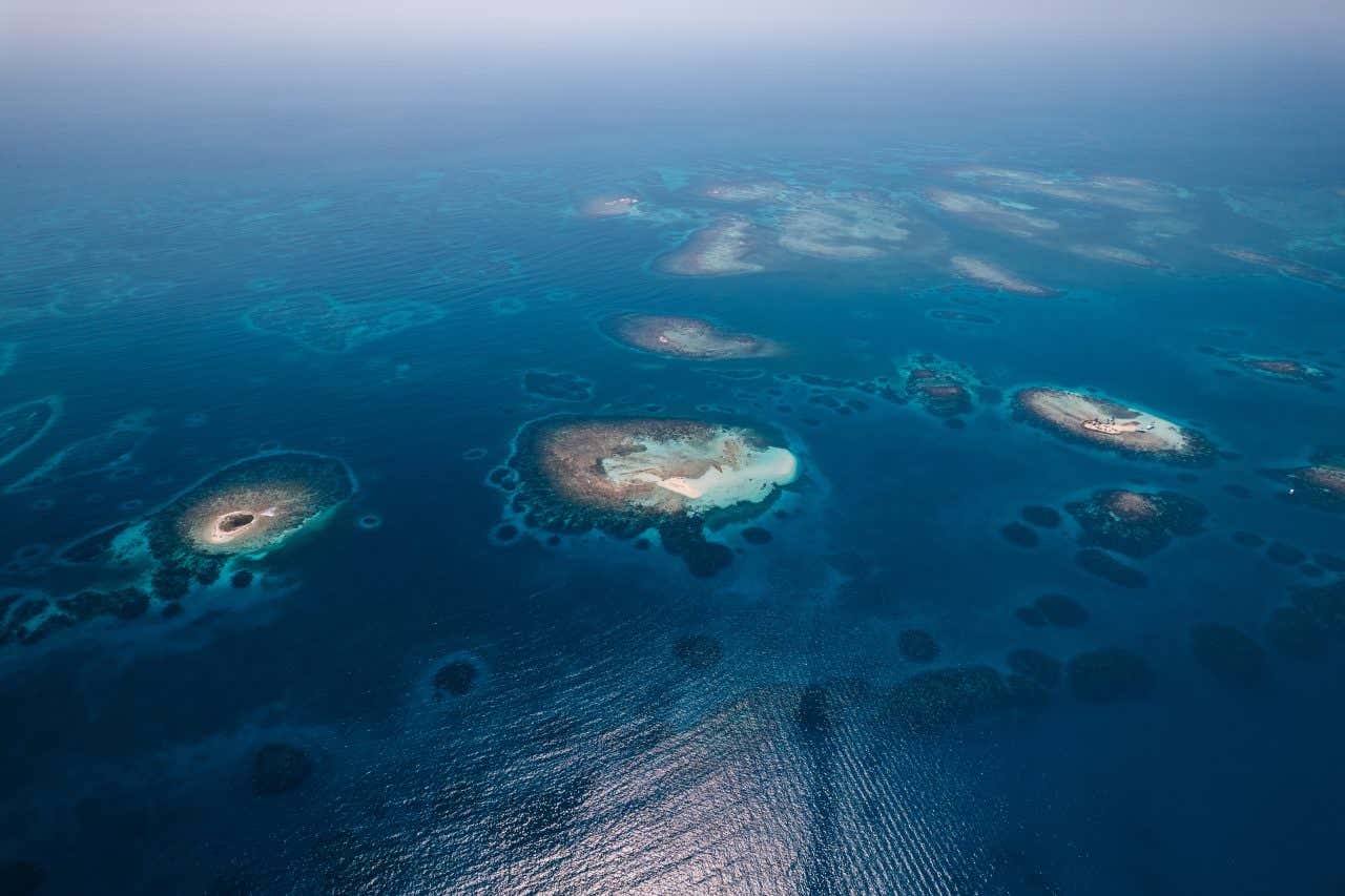 An archipelago seen from above with little to no development