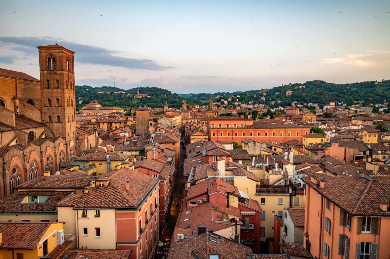 Bologna's city skyline seen from a height.