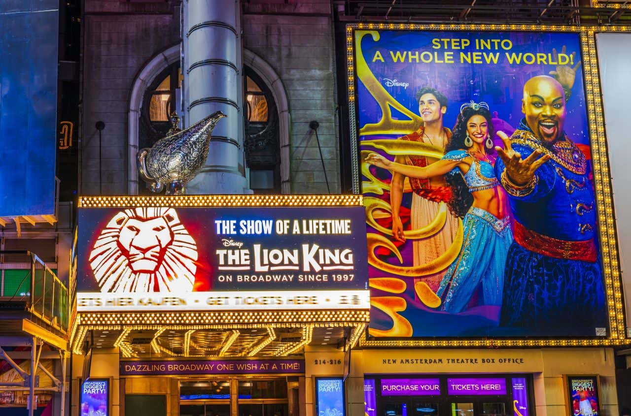 A sign of The Lion King on Broadway, NYC.