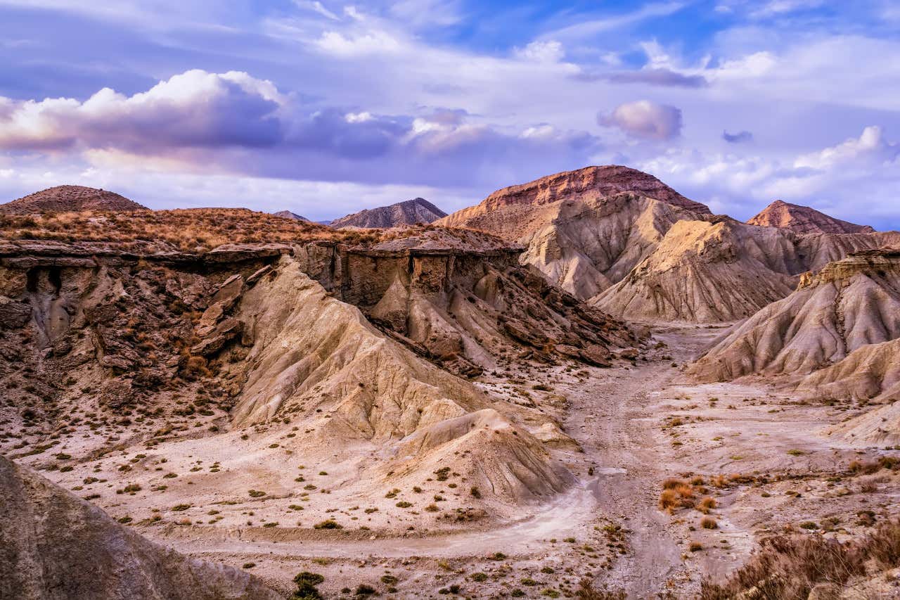 Vista panorámica de la Rambla de Otero, en el Desierto de Tabernas, en Almería