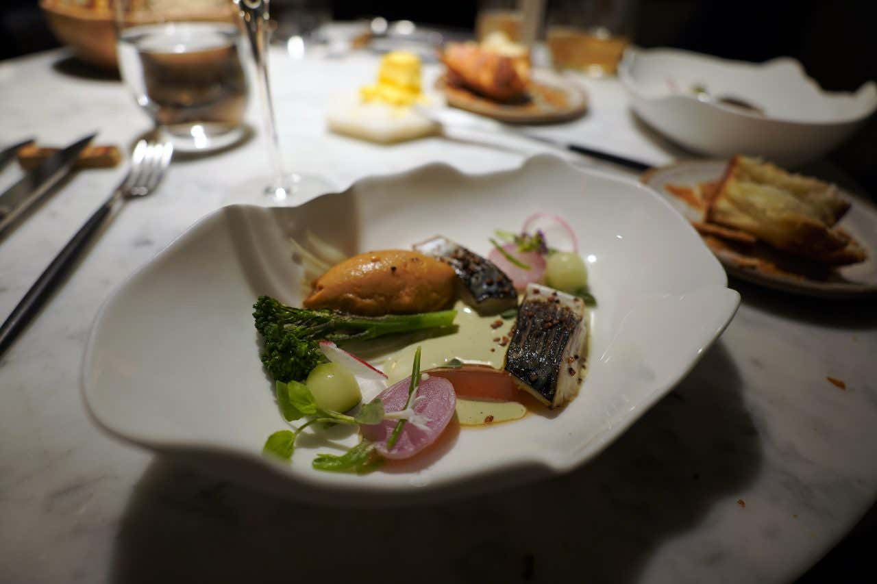 Assiette gastronomique avec du poisson et du brocolis
