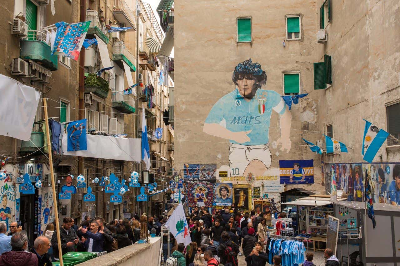 A famous Diego Maradona Mural in the Spanish Quarter of Naples