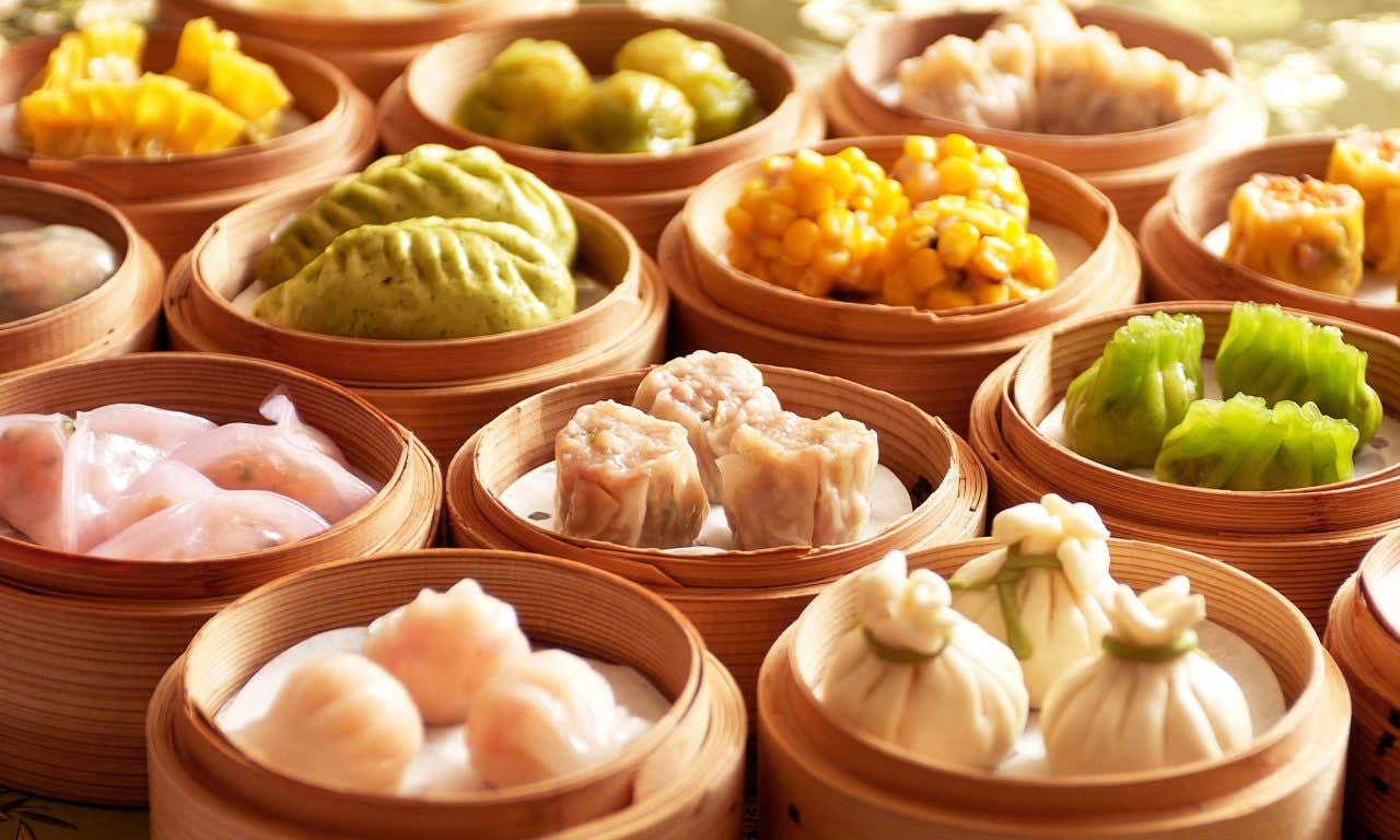 Several different kinds of dim sum in their steam baskets in Taipei, Taiwan, one of the best cities for foodies