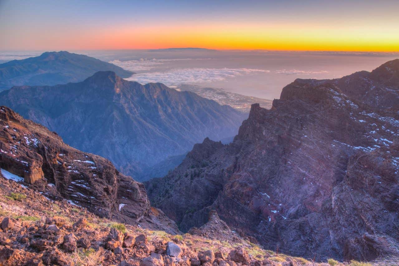 Views at sunset of the Caldera de Taburiente National Park from Roque de los Muchacho, in Palma.