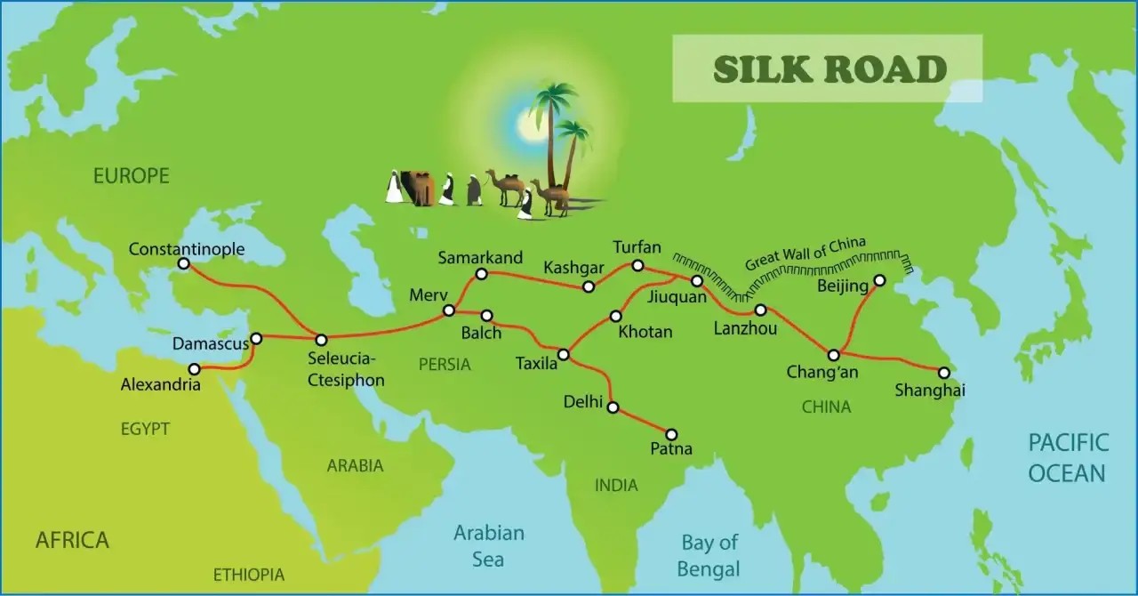 Um mapa detalhado das etapas da antiga Rota da Seda
