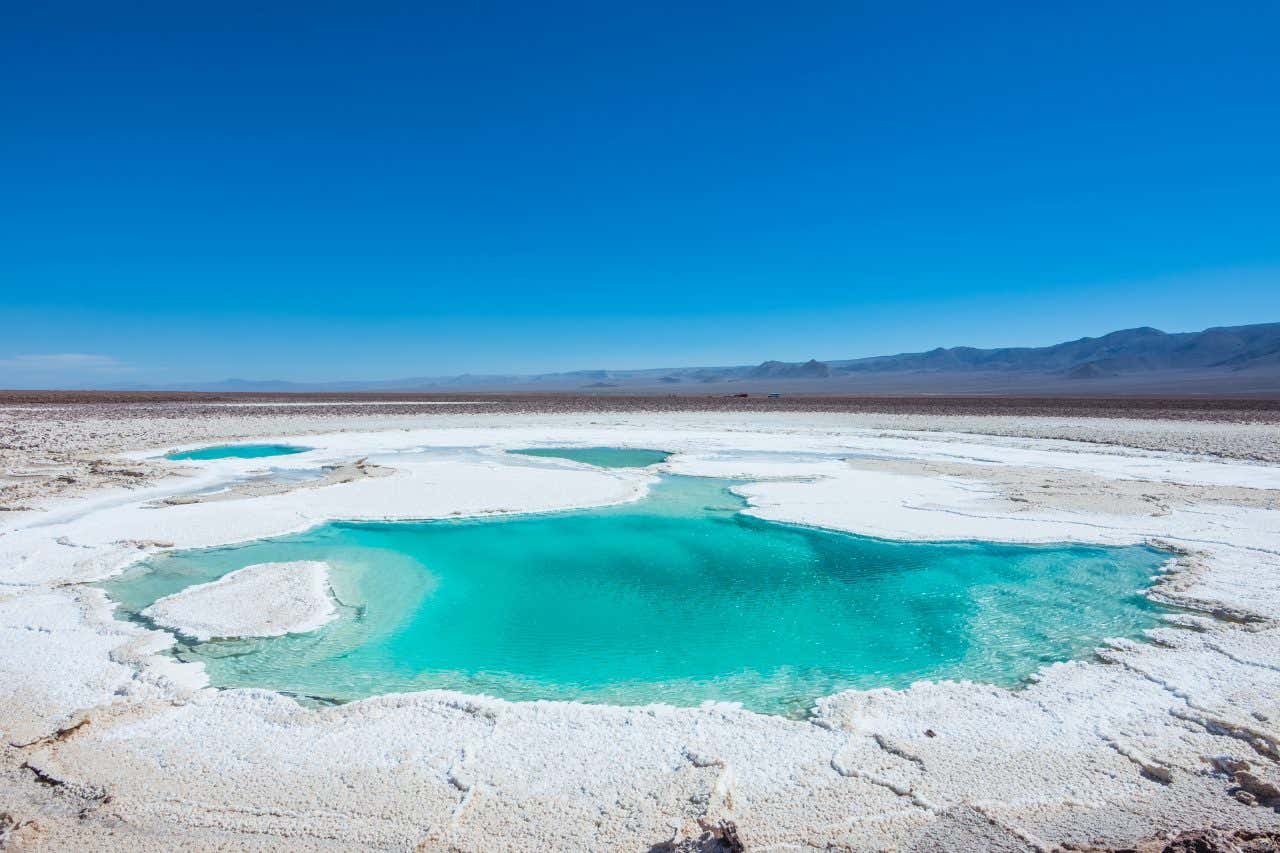 Lagune bleu turquoise dans le désert d'Atacama, une destination idéale où partir en novembre