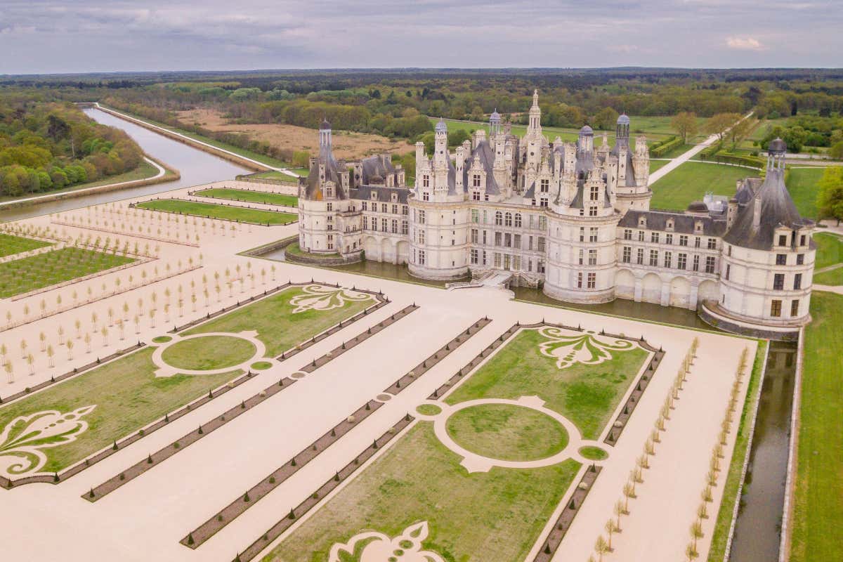 Vista aérea del castillo de Chambord, uno de los principales castillos del Loira
