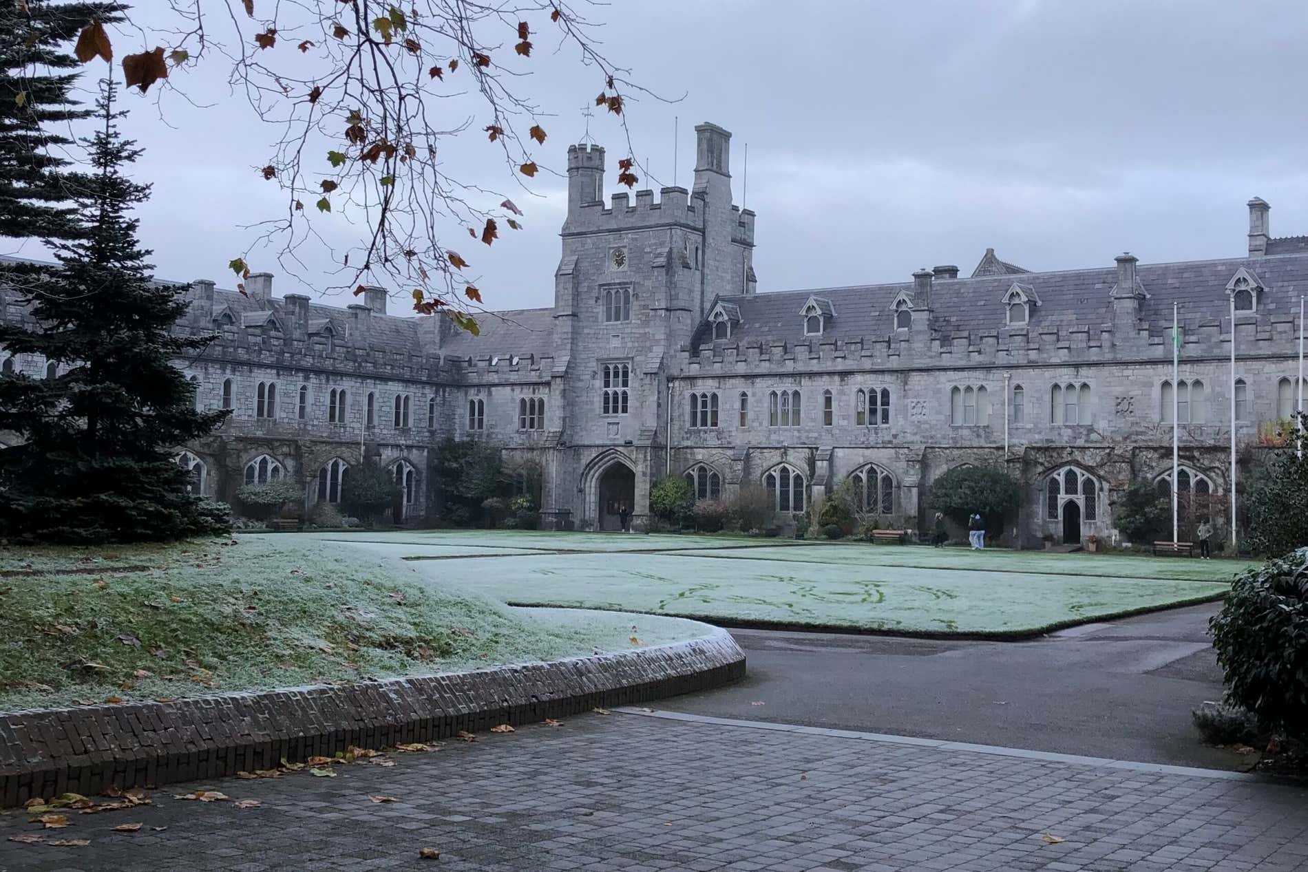 A view of the Quad in University College Cork on a cloudy day.