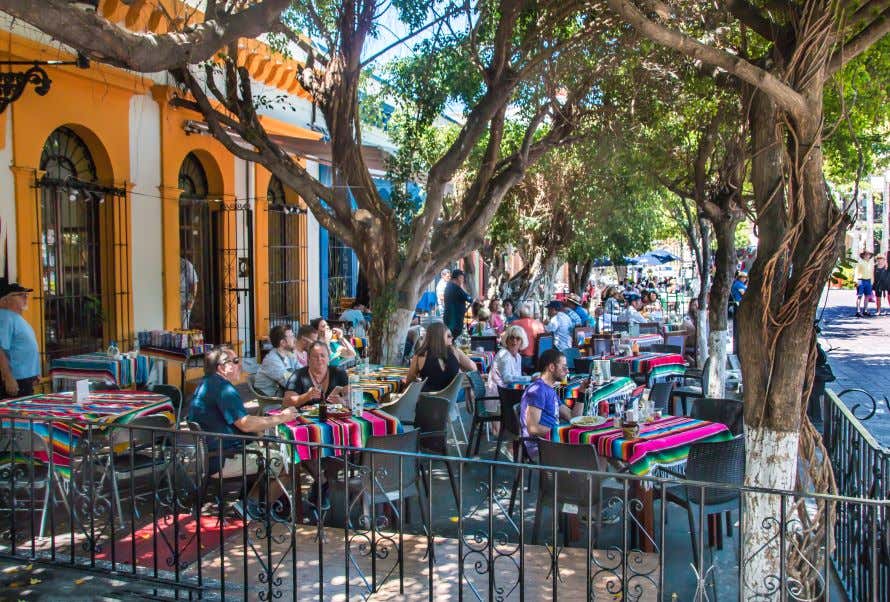 The terrace of a restaurant in Machado Square, Mazatlán.
