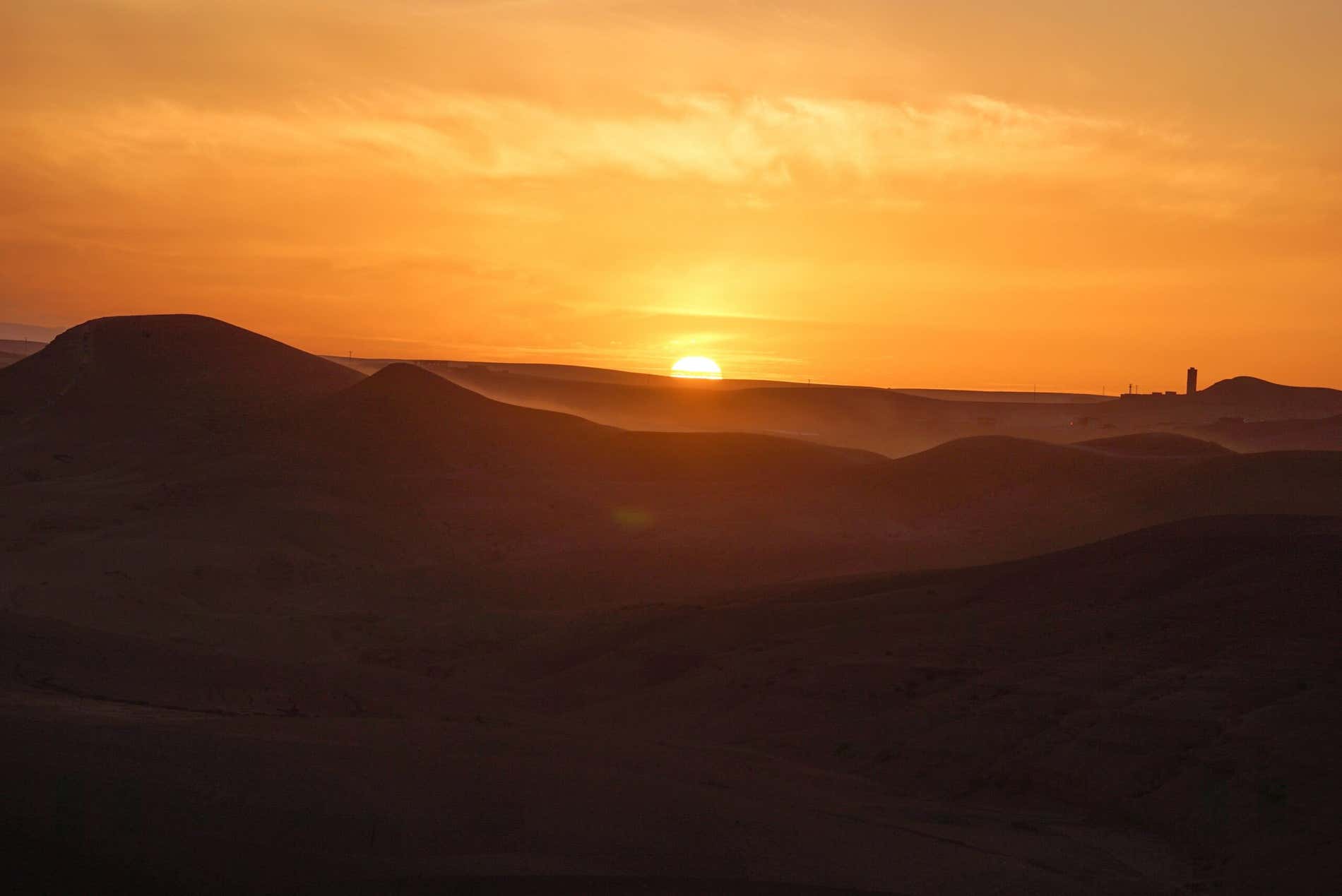 Sunset over the Agafay Desert.