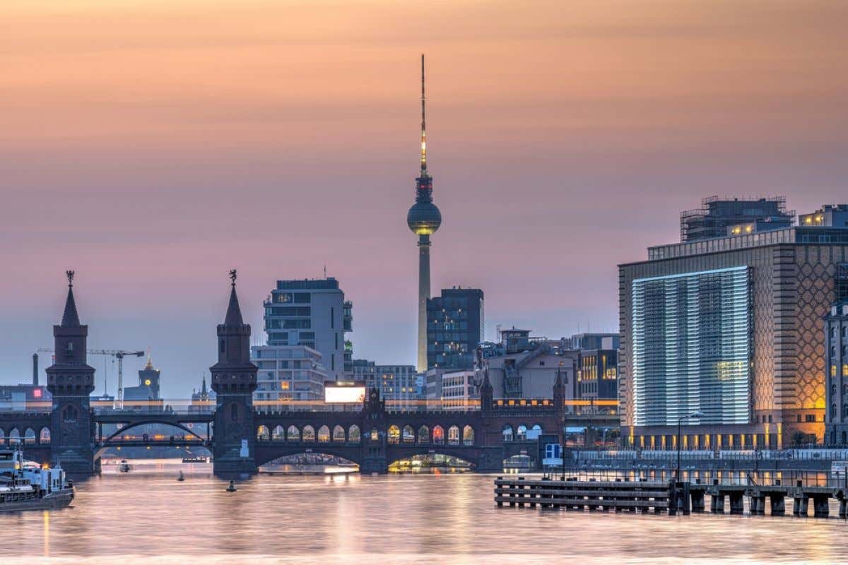 Views of Berlin with the Oberbaum Bridge, the Berlin TV Tower, and the Spree