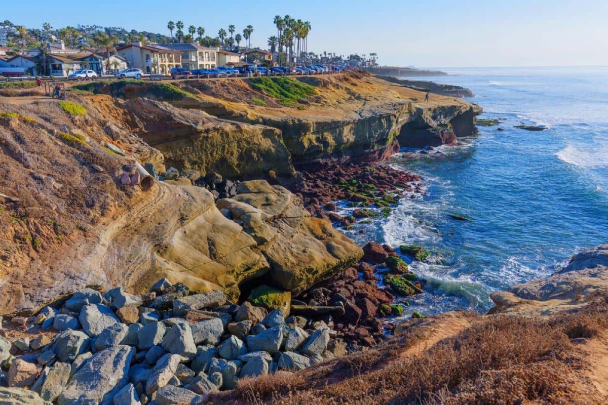 Views of La Jolla Cove in San Diego on a sunny day.