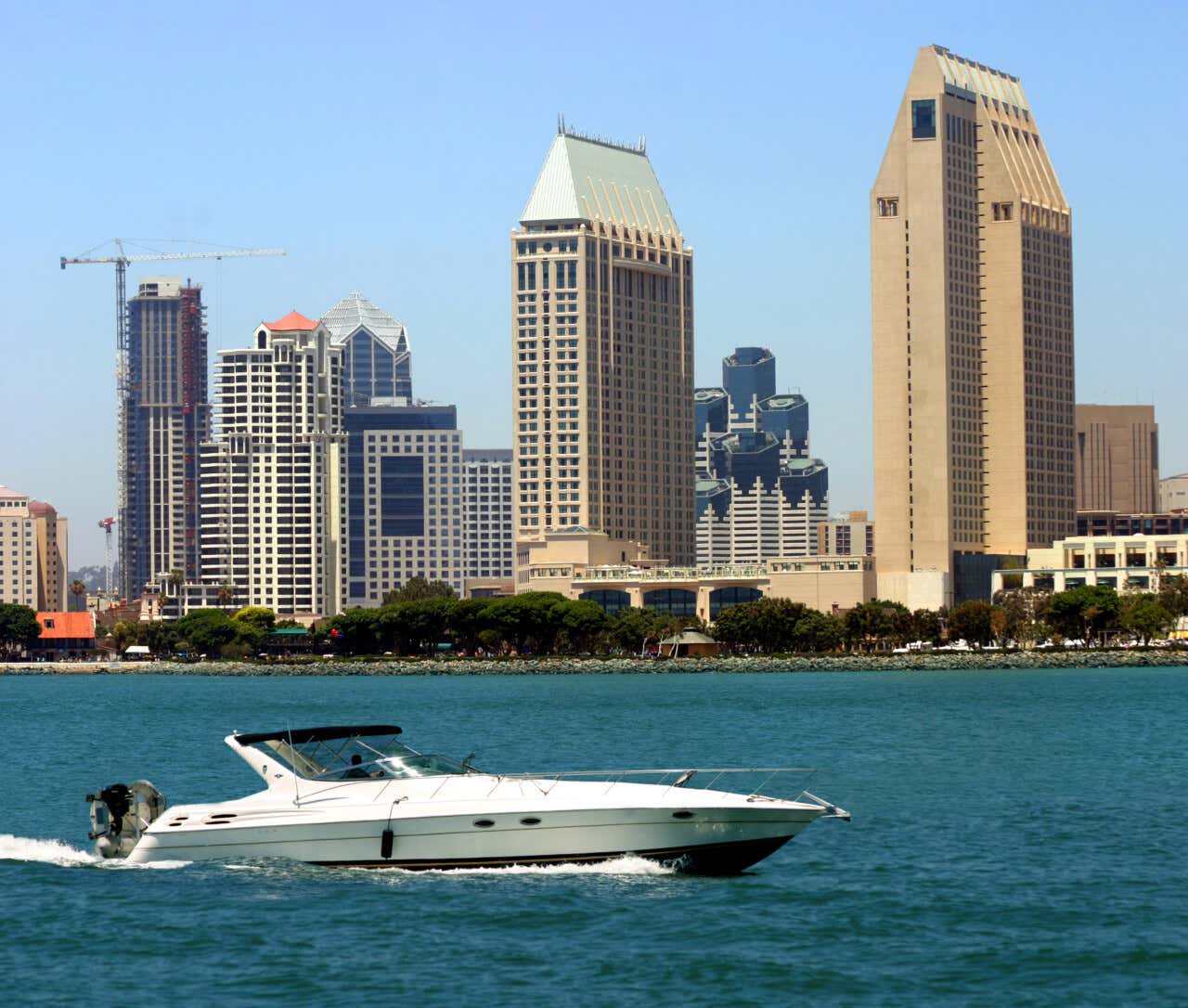 A speedboat sailing in San Diego.