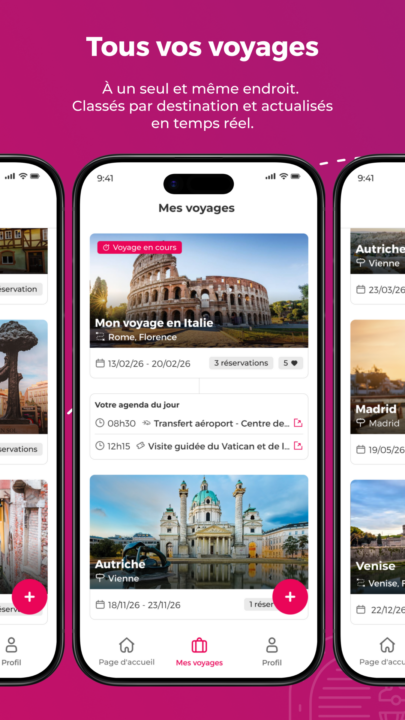 Interface de l'app de Civitatis et de la section « Mes voyages »