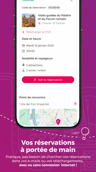 Interface de l'app de Civitatis montrant une réservation