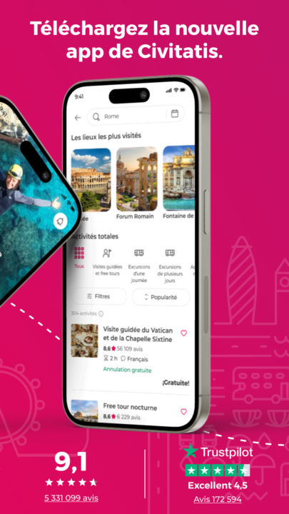 Interface de l'app de Civitatis