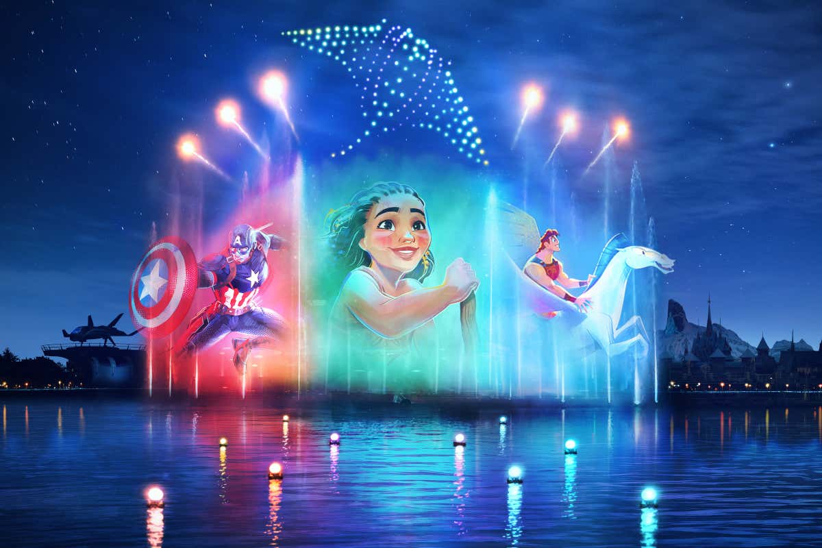 Espectáculo de cascadas de luz en Disneyland París