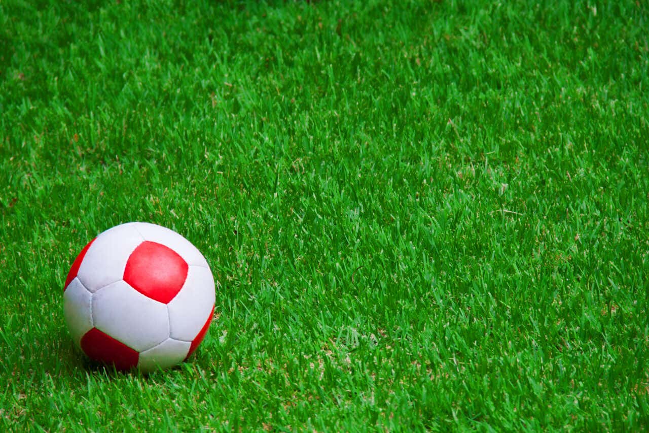 Uma bola de futebol em um gramado