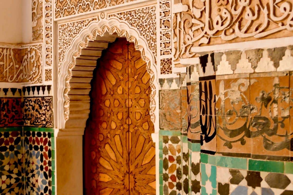 Details of the Ben Youssef Madrasa in Marrakech.