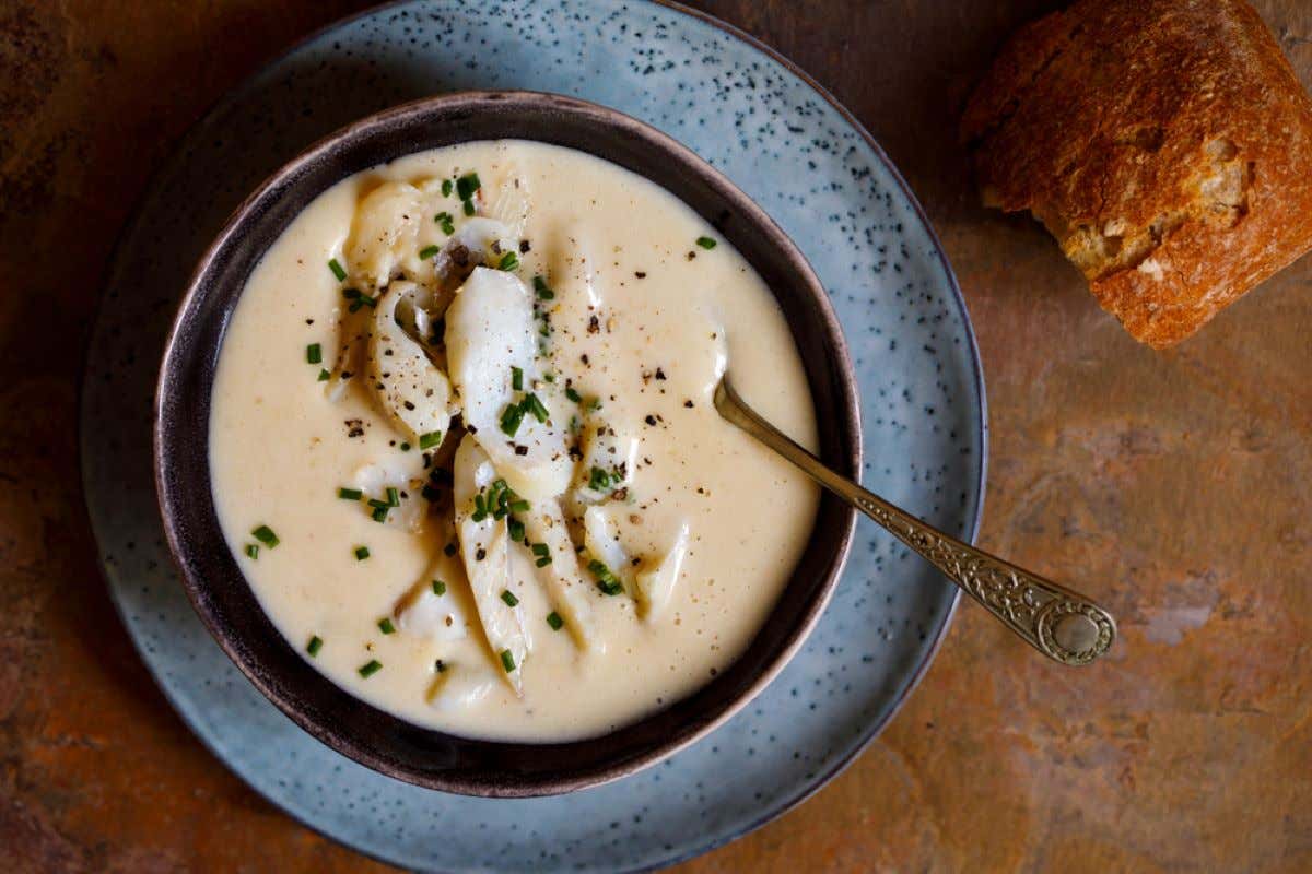 Cullen skink, creamy Scottish soup with smoked haddock.