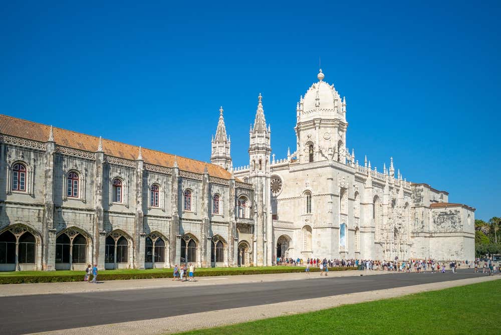 Facade of the Jerónimos Monastery in the Belém neighborhood of Lisbon