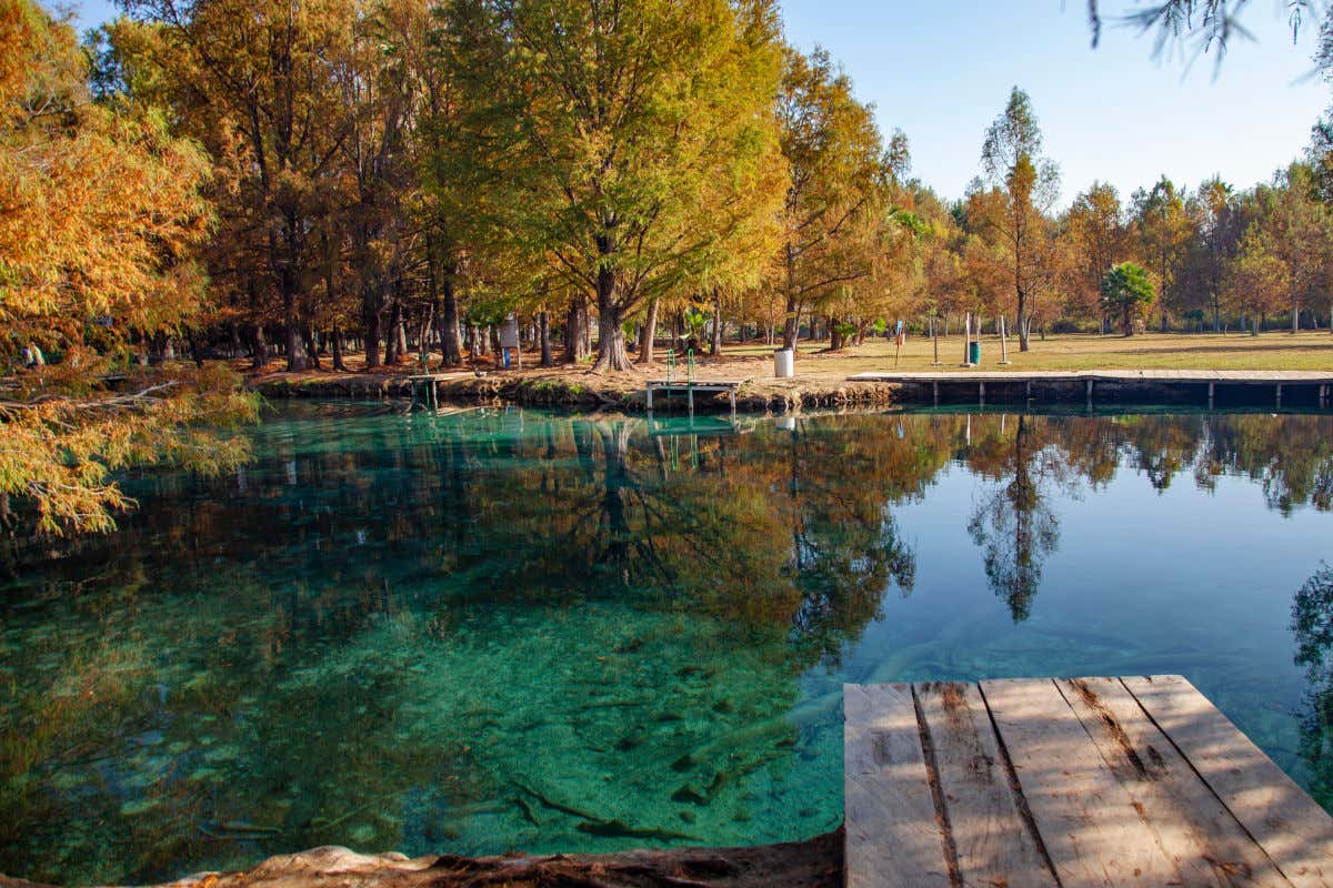 La laguna de la Media Luna con aguas cristalinas y rodeada de árboles