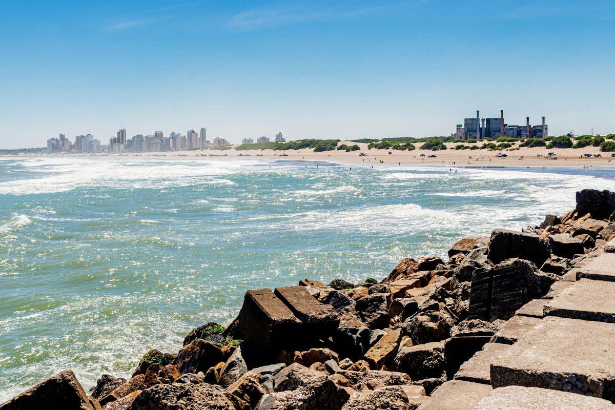White sand beaches at Necochea with buildings in the background