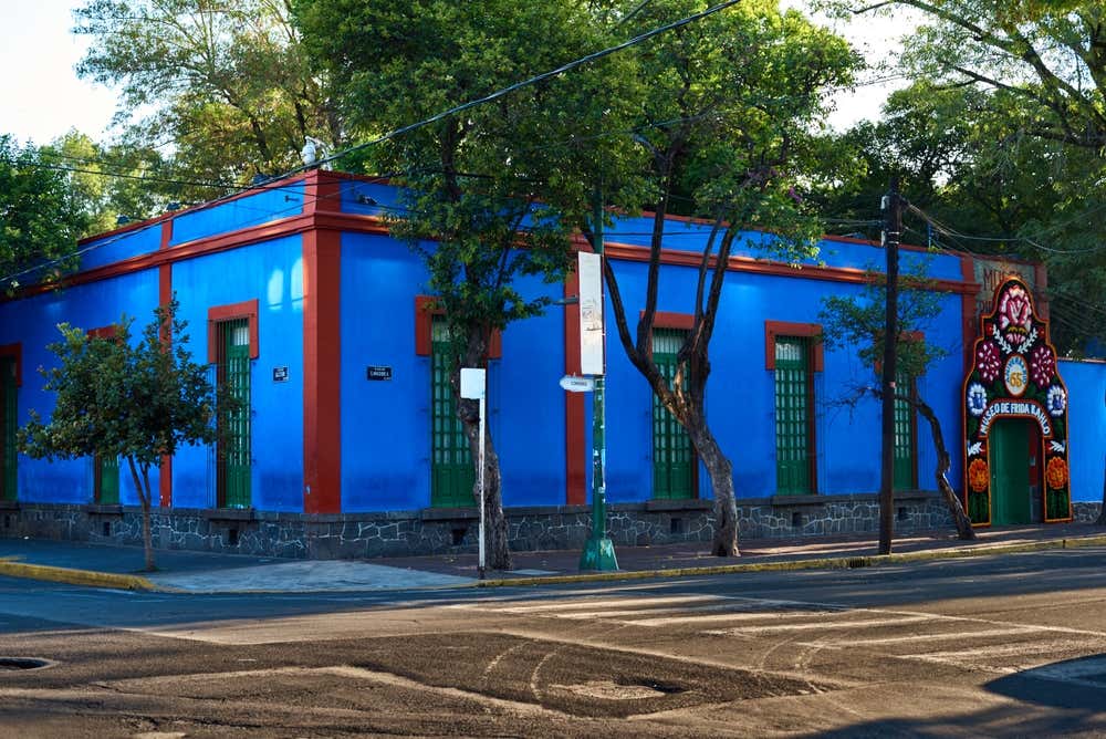 Frida Kahlo Museum, the Casa Azul seen from across the street.