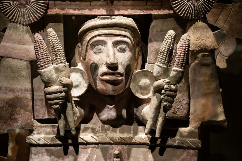 A sculpture of Chicomecoatl, the Aztec god of agriculture and vegetation from the Templo Mayor Museum.