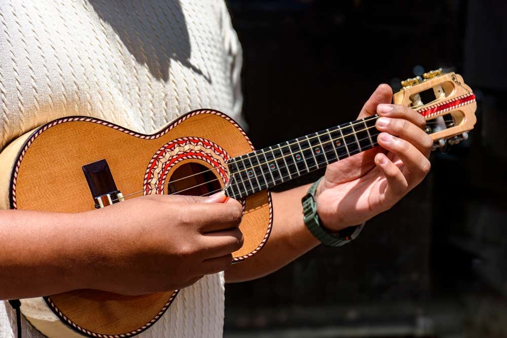 Cavaquinho em destaque durante uma apresentação de samba nas ruas de São Paulo