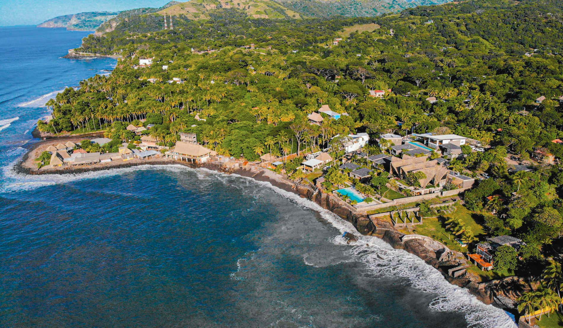 Aerial view of El Salvador and the sea.