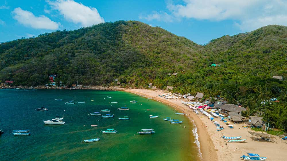 An aerial shot of Yelapa beach in Puerto Vallarta.