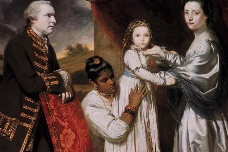 Retrato al óleo de George Clive y su familia 