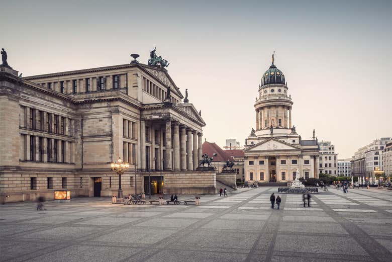 Visiting Gendarmenmarkt Platz during our tour of Berlin