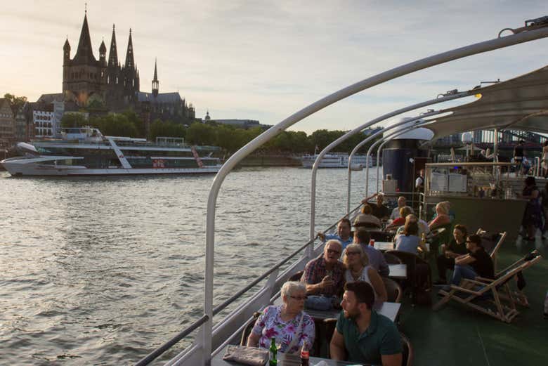 Cologne at sunset seen from the boat